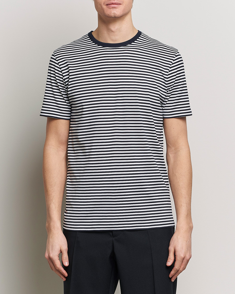 Heren |  | Sunspel | Striped Crew Neck Cotton Tee White/Navy