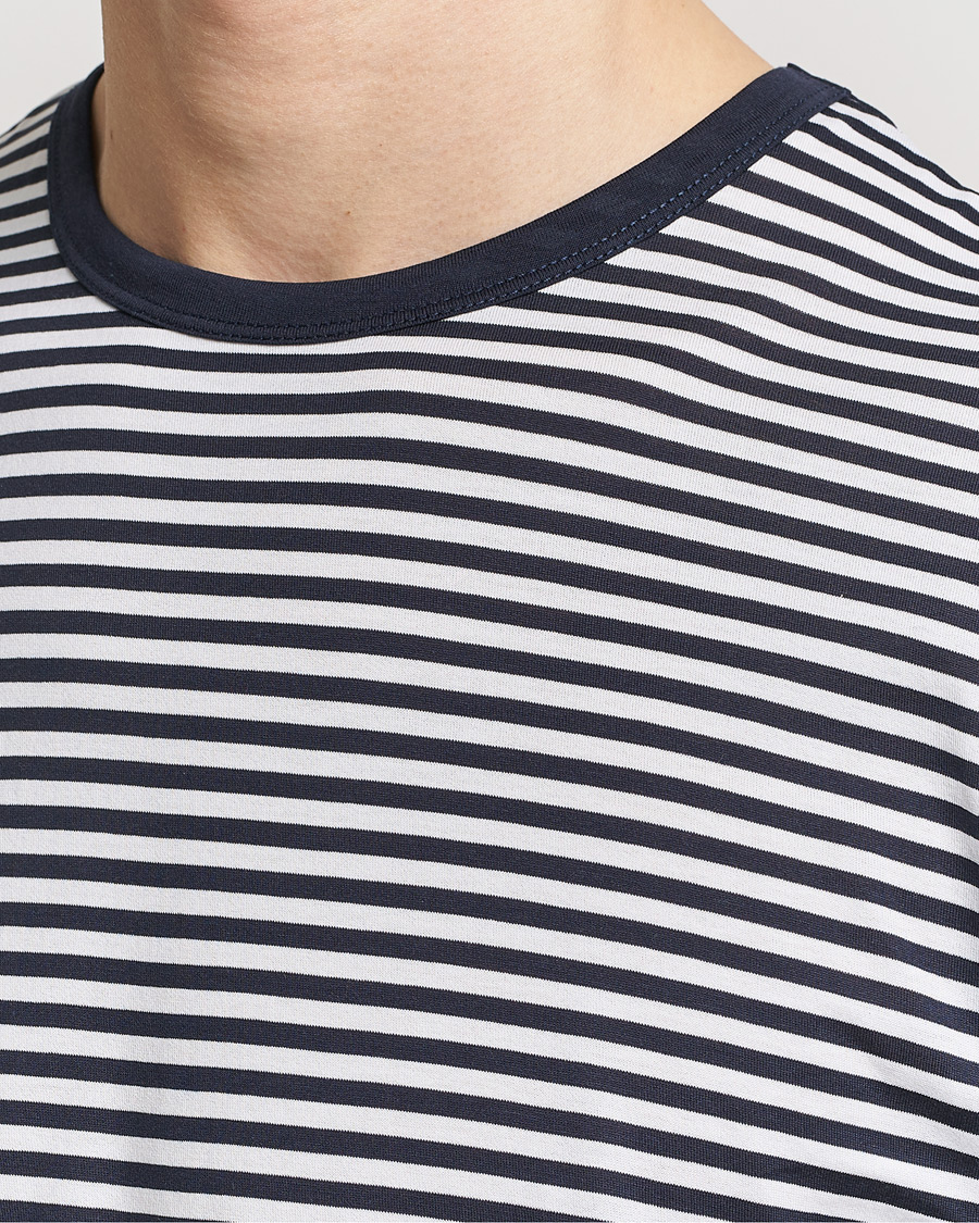 Heren | T-shirts | Sunspel | Striped Crew Neck Q82 Cotton T-Shirt White/Navy