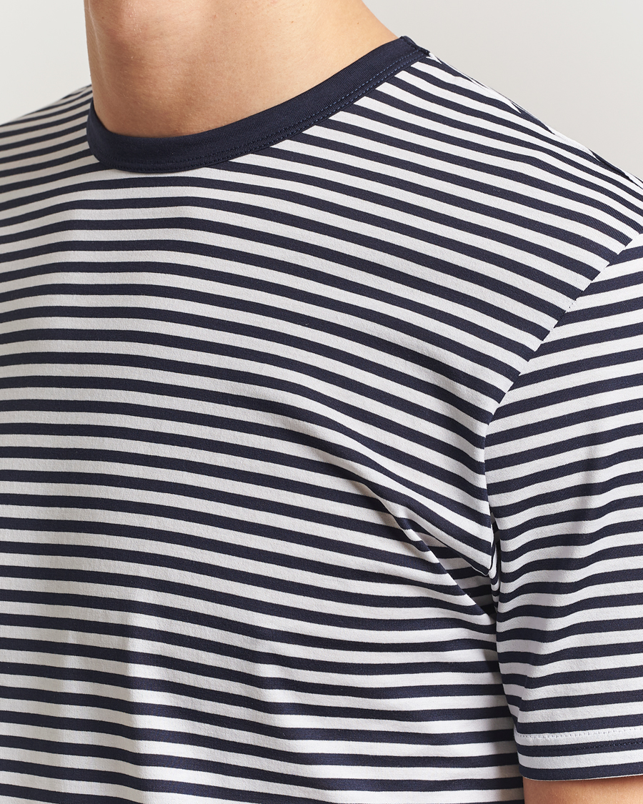 Heren | T-shirts | Sunspel | Striped Crew Neck Q82 Cotton T-Shirt White/Navy