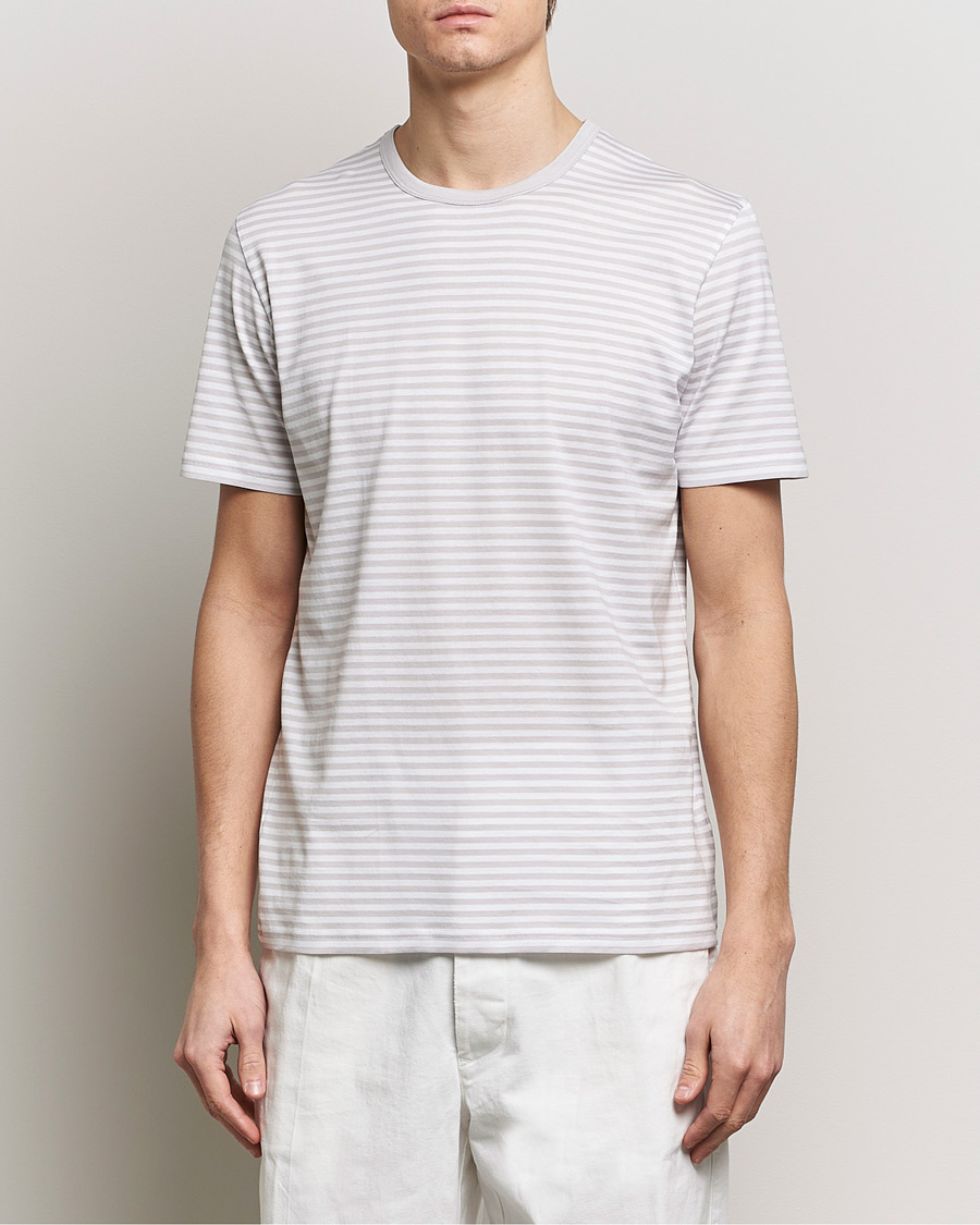 Heren | T-shirts met korte mouwen | Sunspel | Striped Crew Neck Cotton Tee Smoke/White