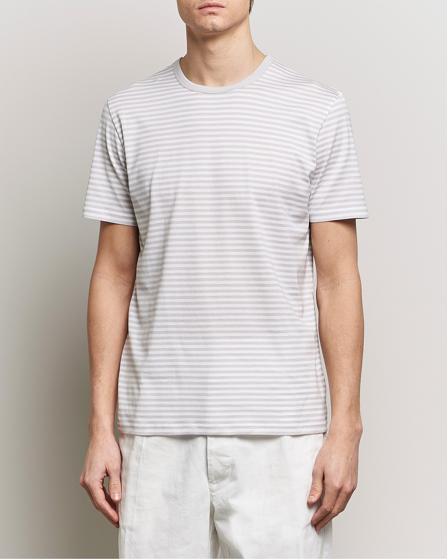 Heren |  | Sunspel | Striped Crew Neck Cotton Tee Smoke/White