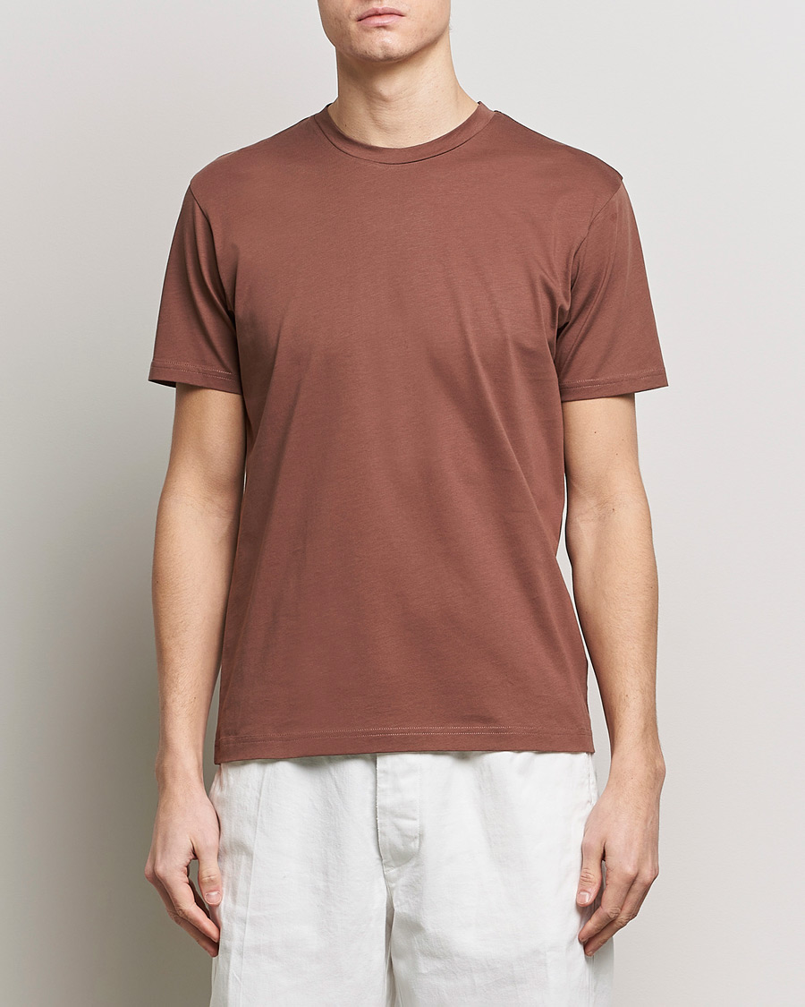 Heren | T-shirts met korte mouwen | Sunspel | Riviera Midweight Tee Brown