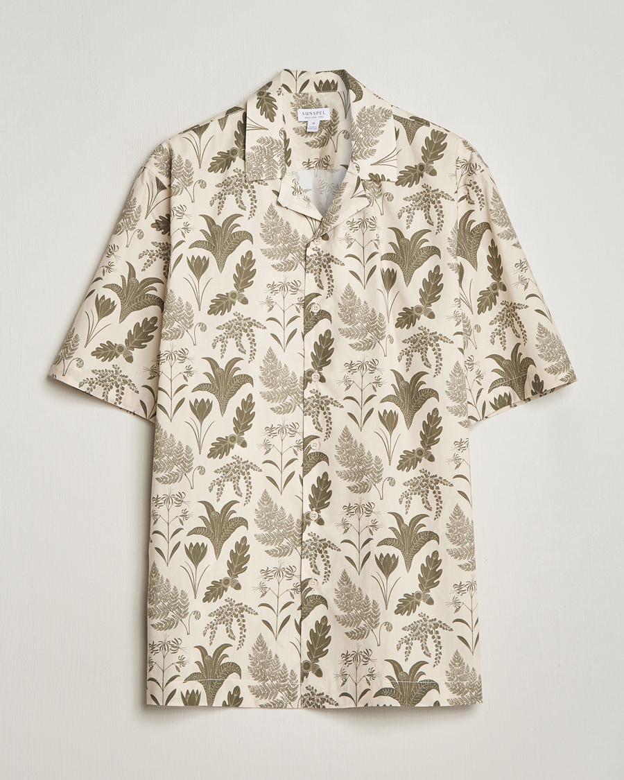 Heren | Overhemden | Sunspel | Katie Scott Short Sleeve Printed Resort Shirt Ecru