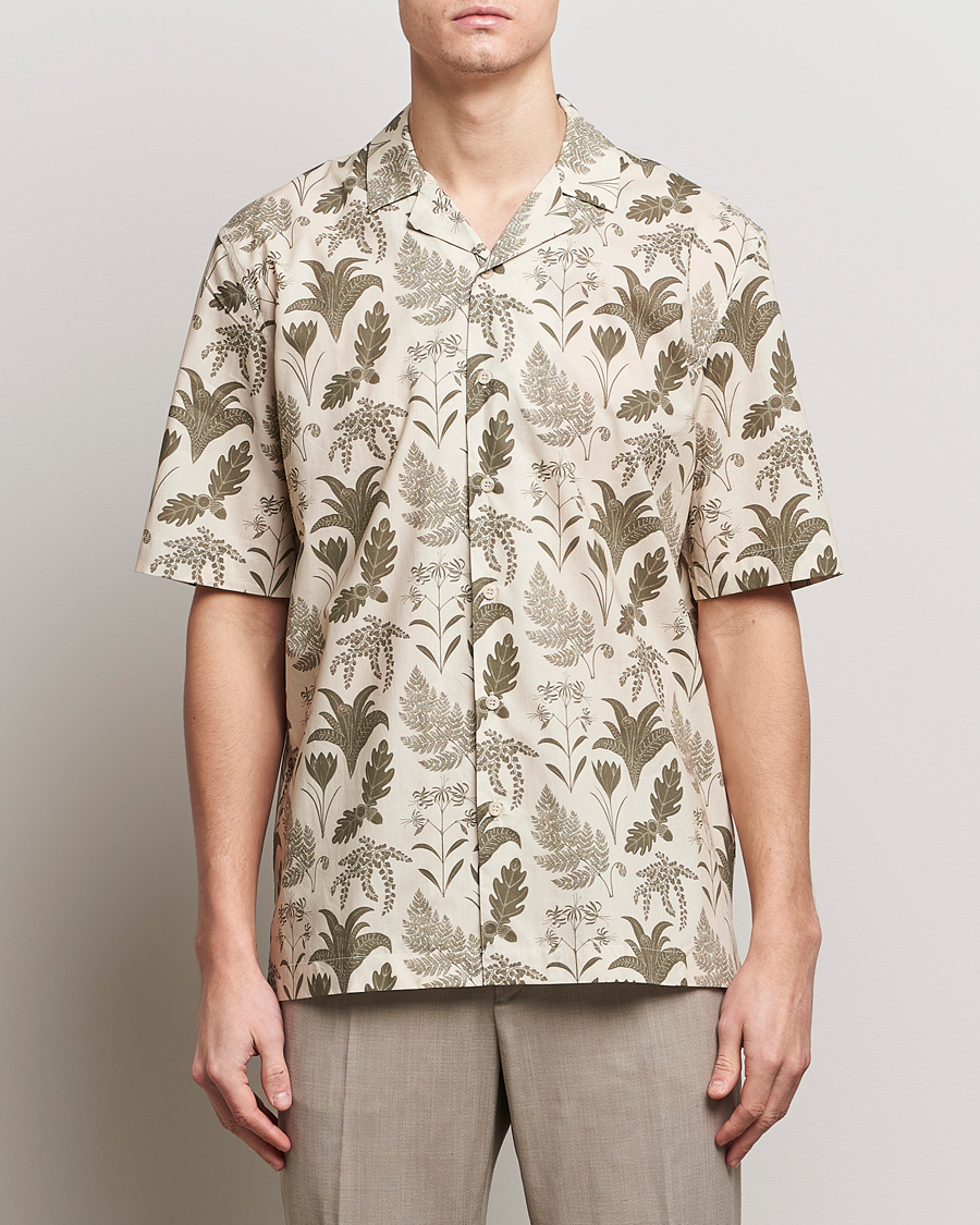 Heren | Overhemden met korte mouwen | Sunspel | Katie Scott Short Sleeve Printed Resort Shirt Ecru