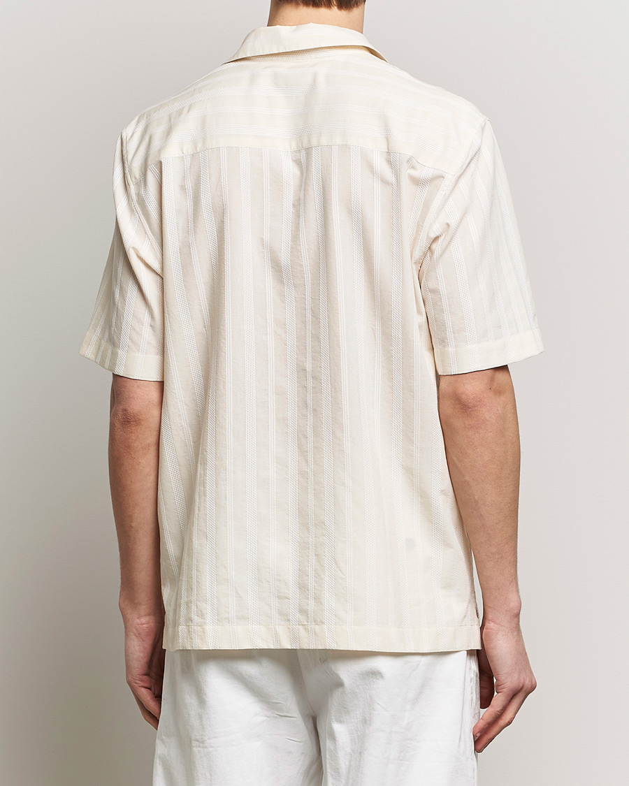 Heren | Overhemden | Sunspel | Embroidered Striped Short Sleeve Shirt Ecru