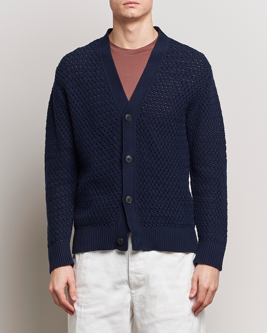 Heren |  | Sunspel | Chunky Knit Cotton Cardigan Navy