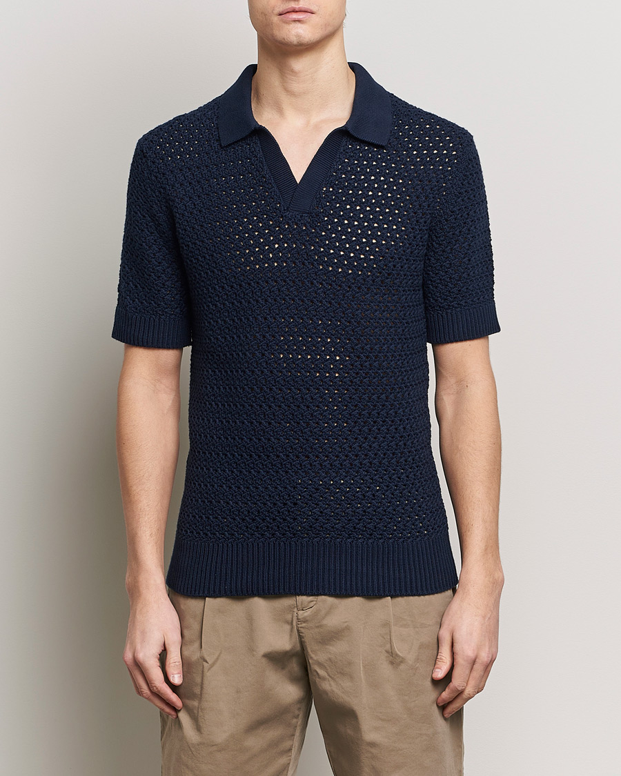 Heren |  | Sunspel | Chunky Knit Polo Navy