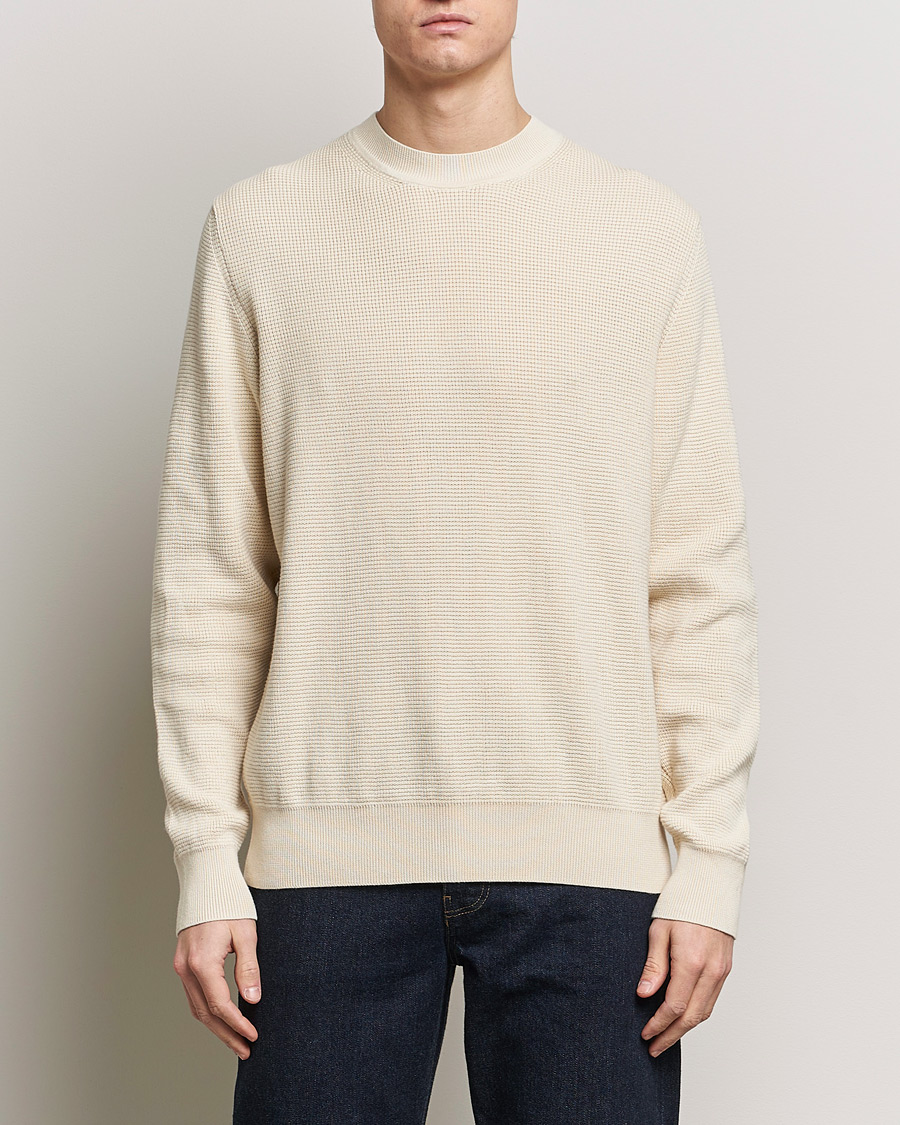 Men |  | Sunspel | Waffle Stitch Crew Neck Ecru