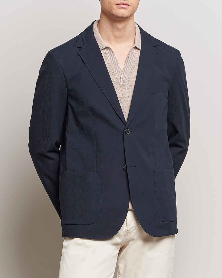 Heren |  | Sunspel | Unconstructed Seersucker Blazer Navy