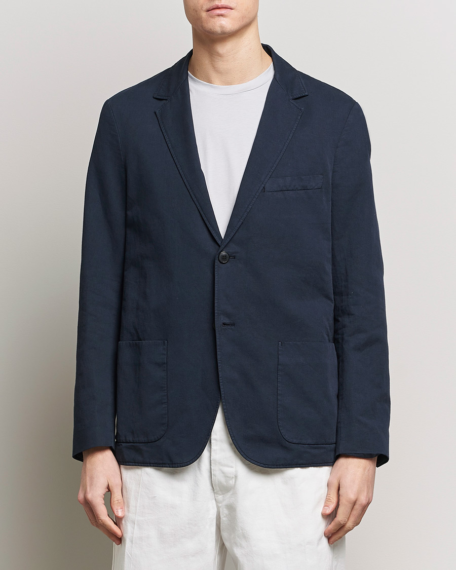 Heren |  | Sunspel | Unconstructed Cotton/Linen Blazer Navy