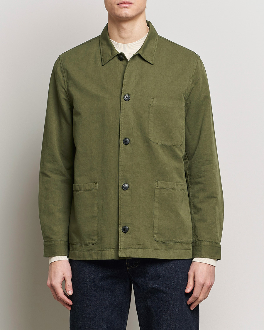 Heren | Overshirts | Sunspel | Twin Pocket Cotton/Linen Jacket Khaki