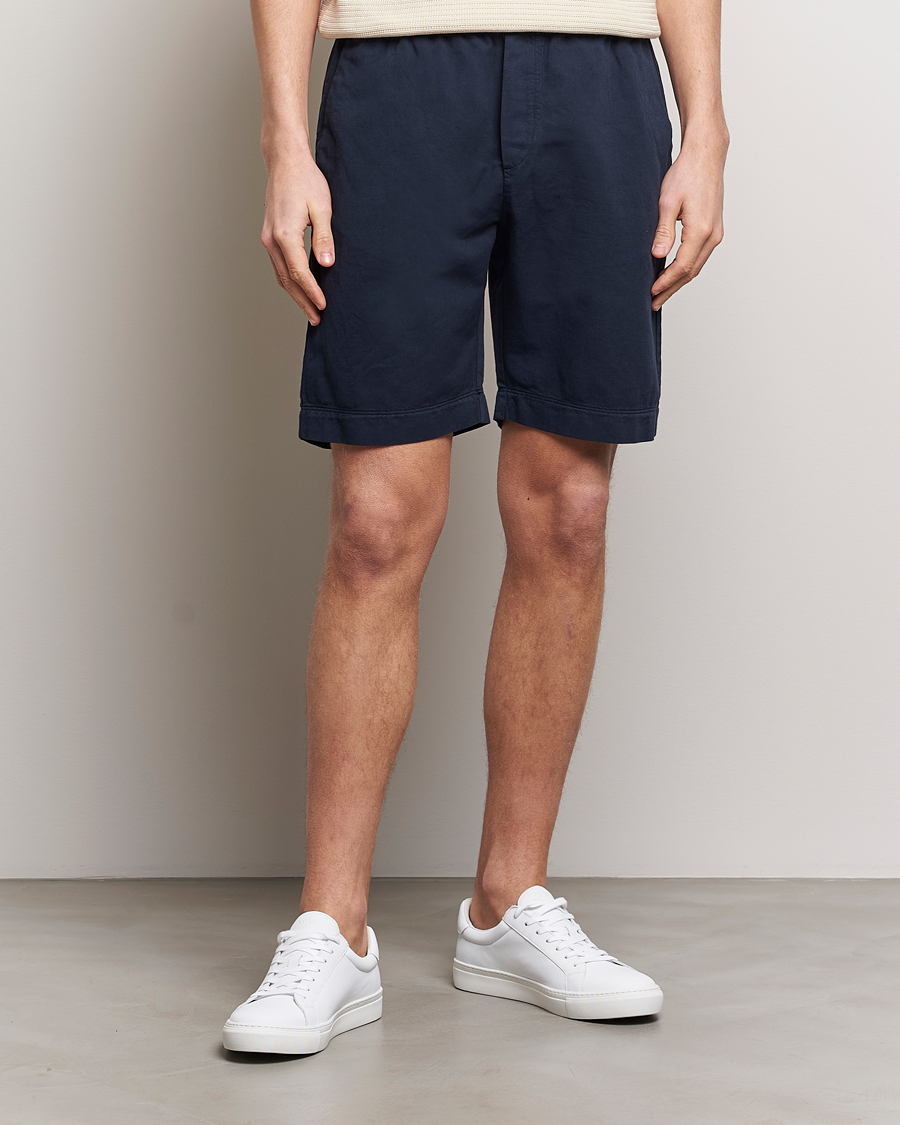 Heren |  | Sunspel | Cotton/Linen Drawstring Shorts Navy