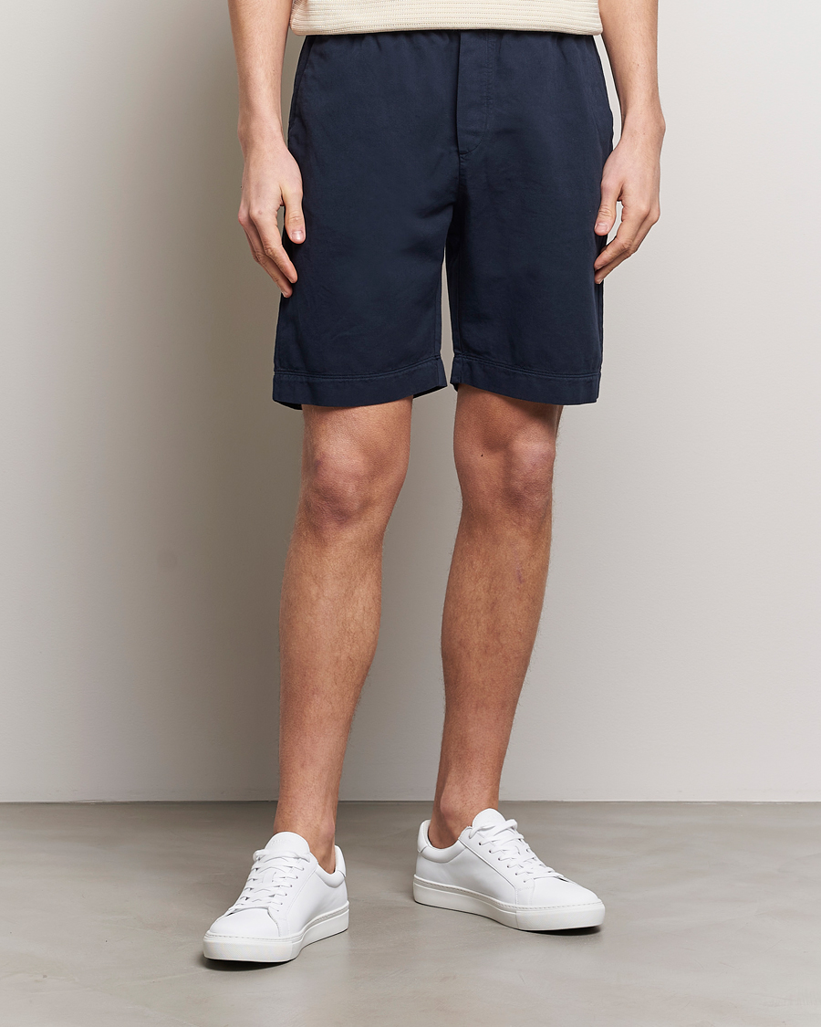 Heren | Sunspel | Sunspel | Cotton/Linen Drawstring Shorts Navy