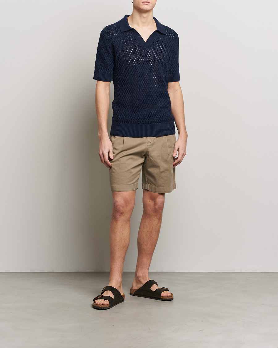 Heren | Korte broek | Sunspel | Pleated Stretch Cotton Twill Shorts Dark Stone