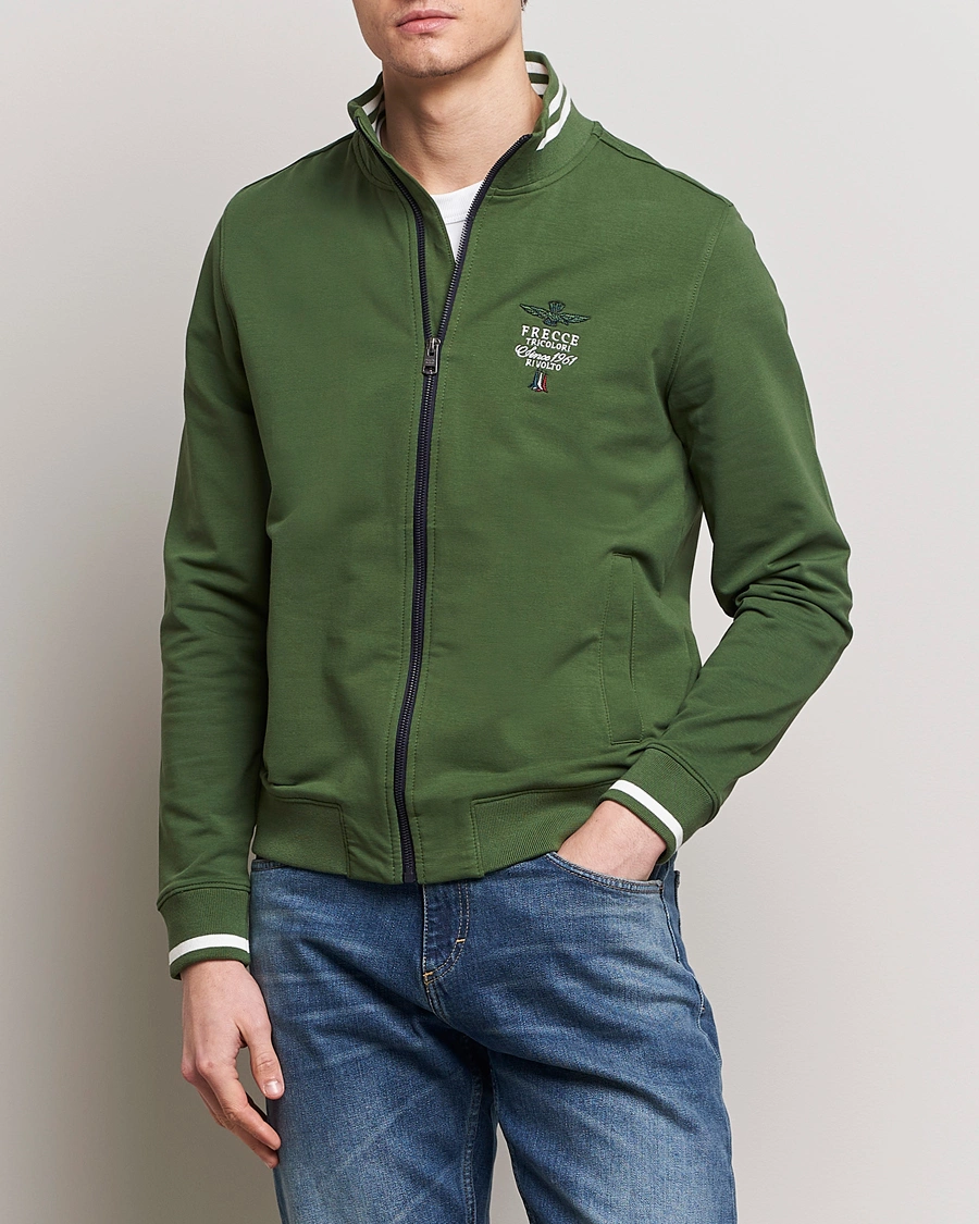 Heren | Sale -30% | Aeronautica Militare | Full Zip Sweater Seaweed Green