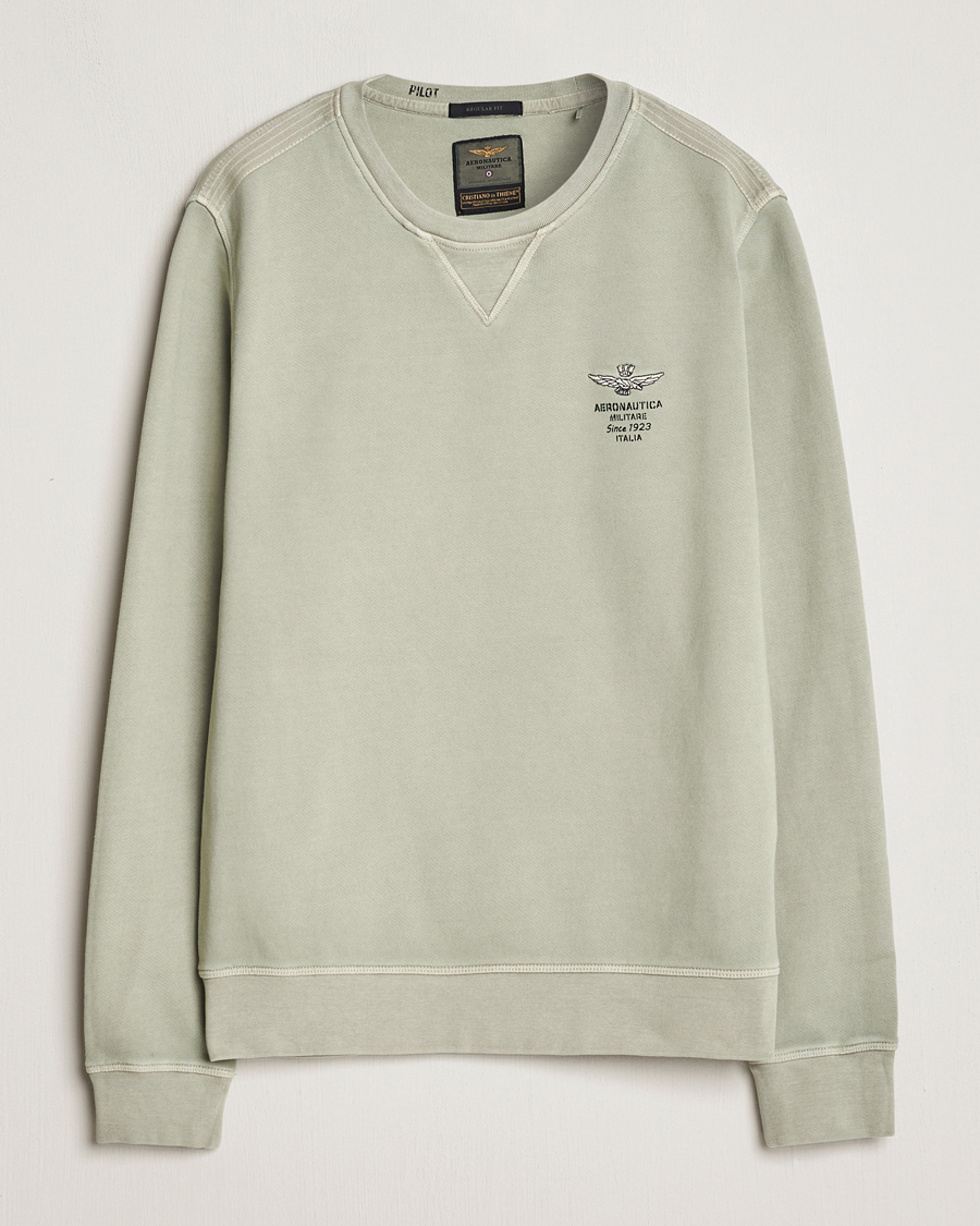 Heren | Truien | Aeronautica Militare | Washed Crew Neck Sweatshirt Sage Green