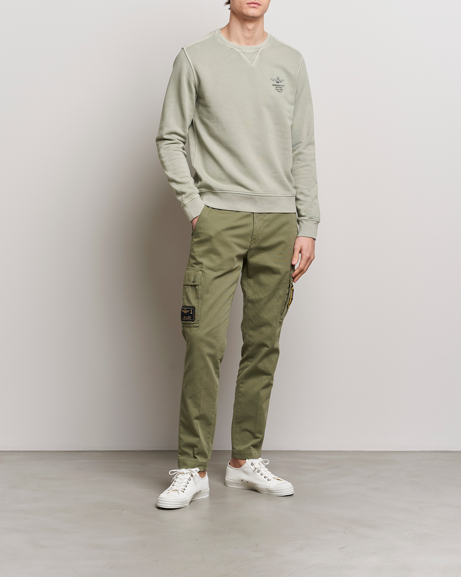 Heren | Truien | Aeronautica Militare | Washed Crew Neck Sweatshirt Sage Green