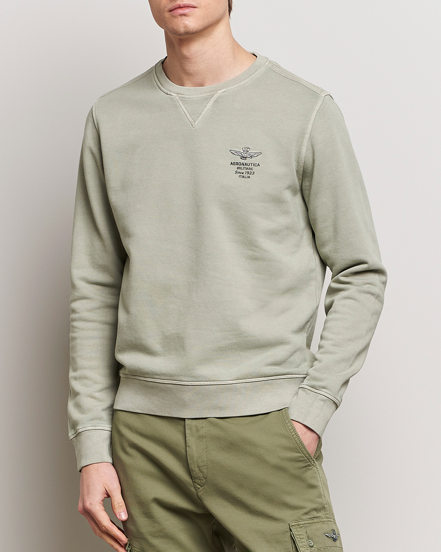 Heren | Truien | Aeronautica Militare | Washed Crew Neck Sweatshirt Sage Green