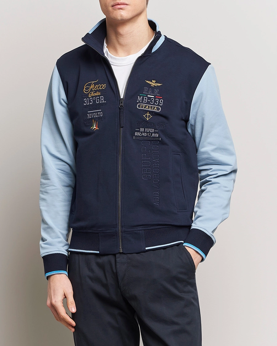 Heren | Sale | Aeronautica Militare | Full Zip Sweater Navy/Glacier Blue