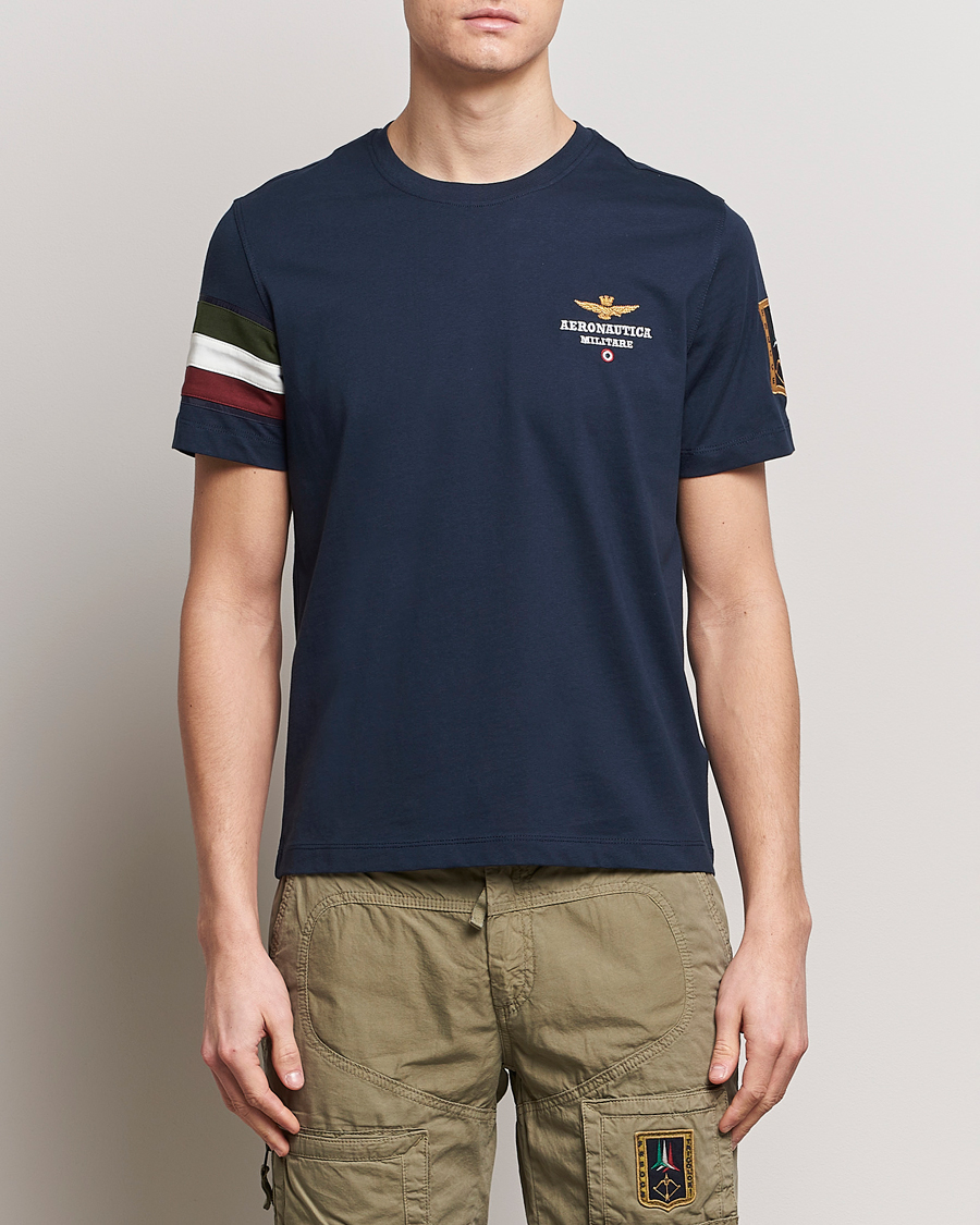 Heren | Sale -30% | Aeronautica Militare | Tricolori Crew Neck T-Shirt Navy