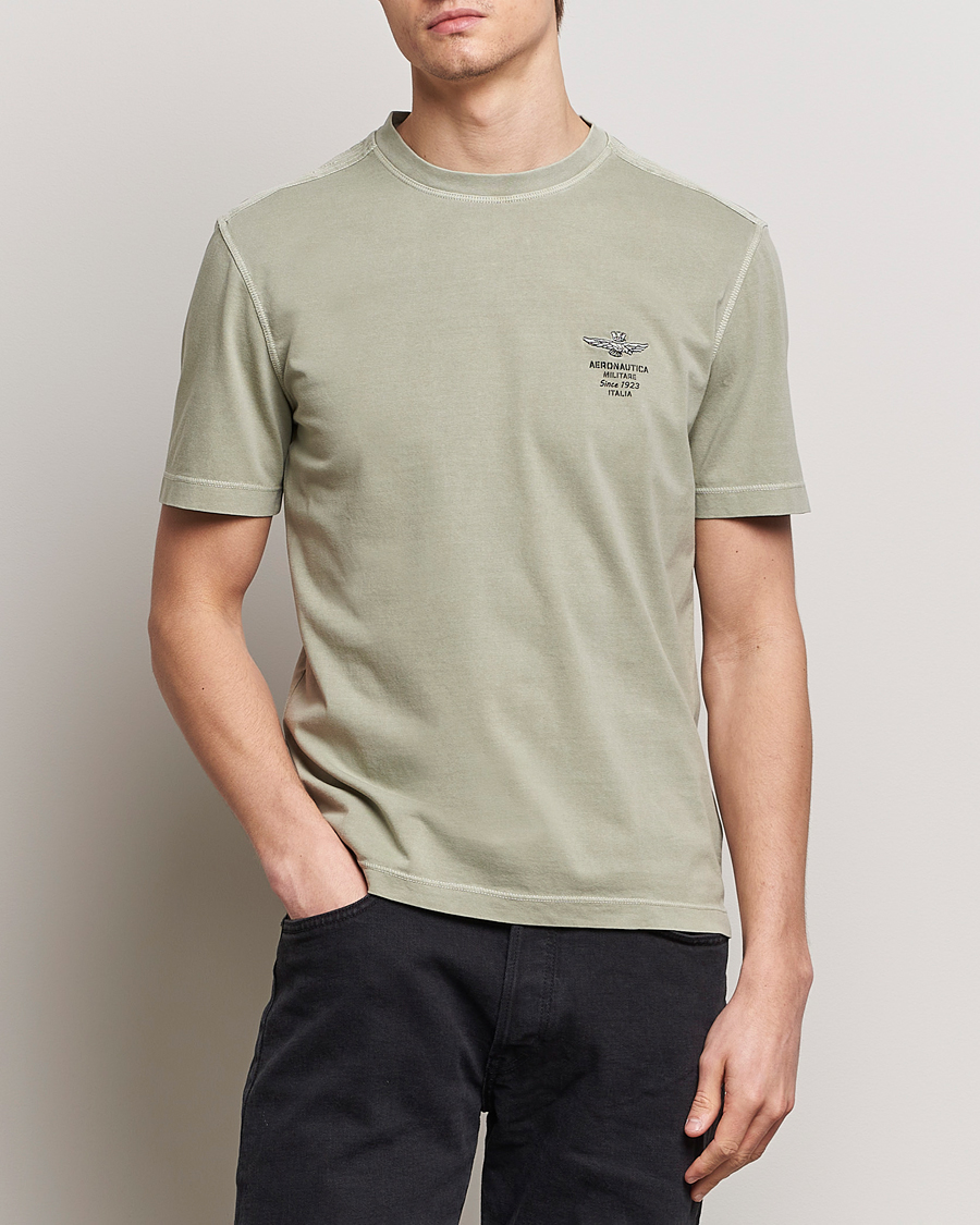 Heren | Aeronautica Militare | Aeronautica Militare | Washed Crew Neck T-Shirt Sage Green