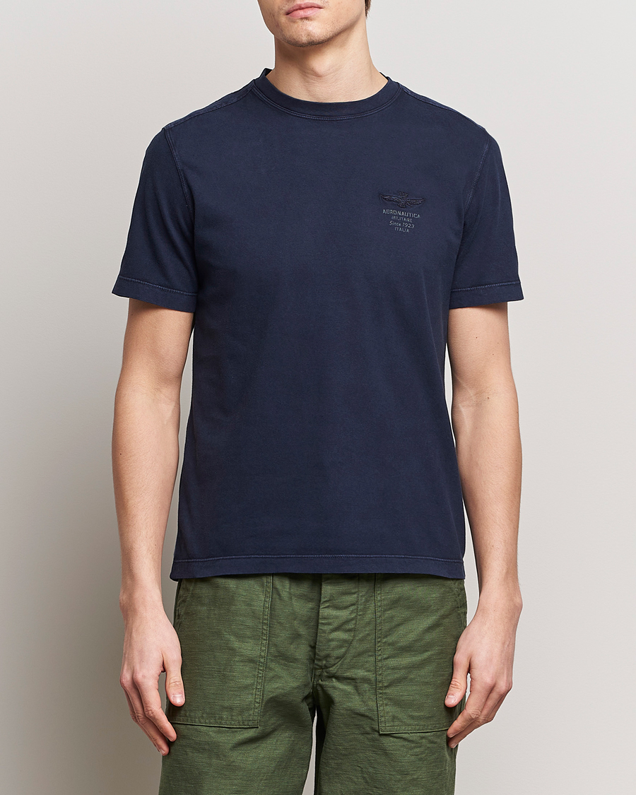 Heren | T-shirts met korte mouwen | Aeronautica Militare | Washed Crew Neck T-Shirt Navy
