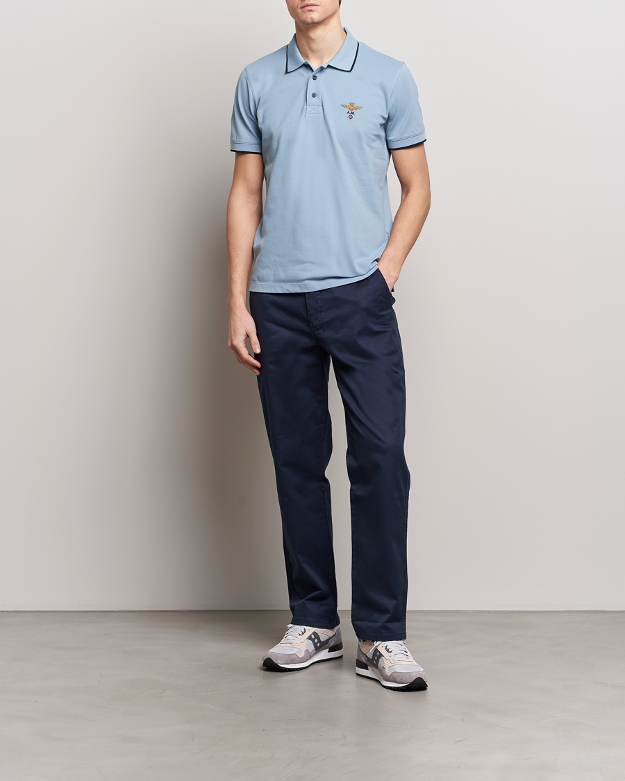 Heren | Polo's | Aeronautica Militare | Garment Dyed Cotton Polo Glacier Blue