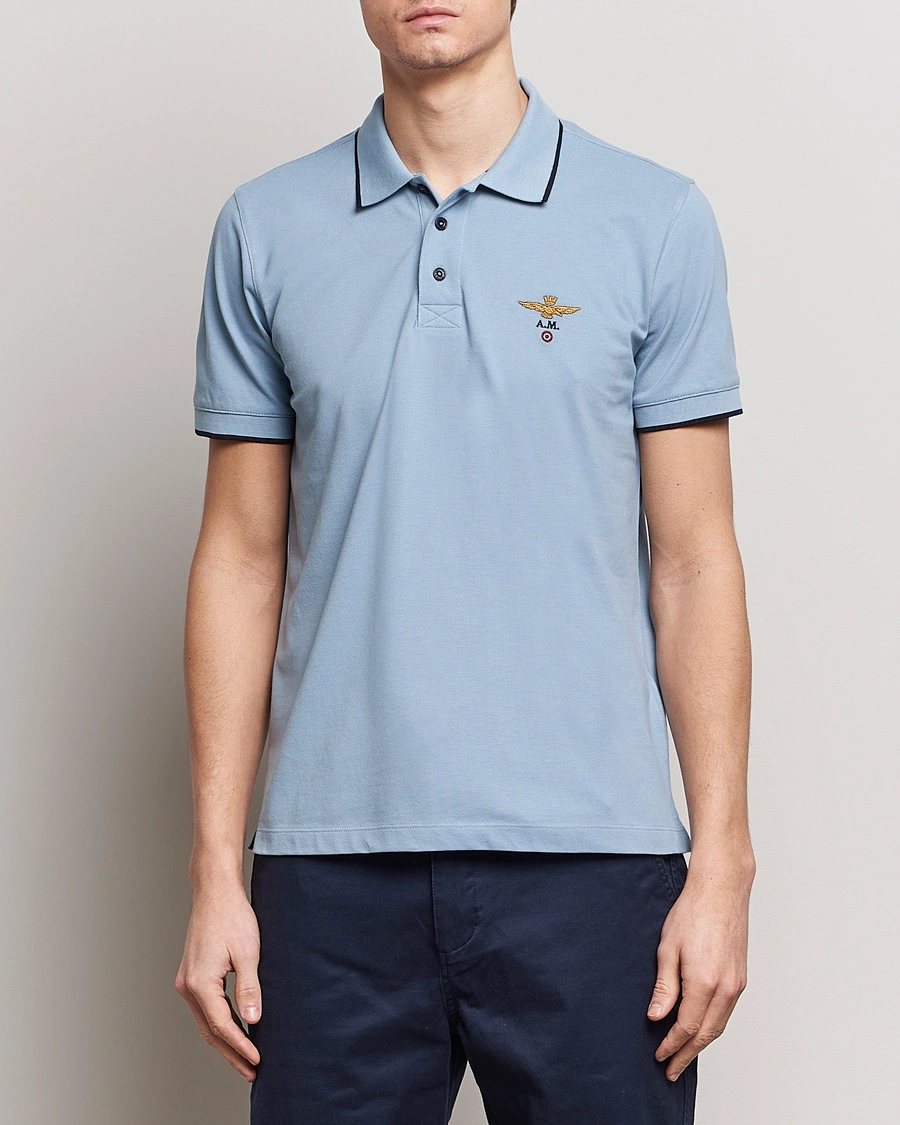 Heren | Sale -30% | Aeronautica Militare | Garment Dyed Cotton Polo Glacier Blue