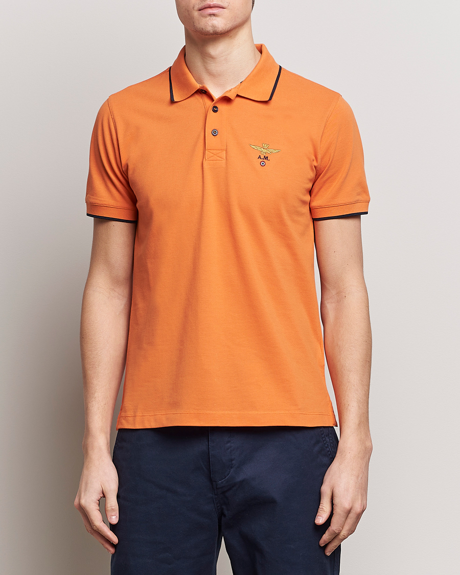 Heren | Poloshirts met korte mouwen | Aeronautica Militare | Garment Dyed Cotton Polo Carrot Orange