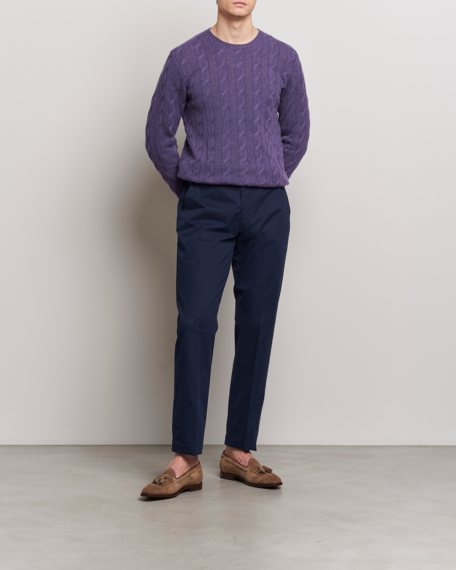 Heren | Broeken | Ralph Lauren Purple Label | Cotton Poplin Trousers Spring Navy