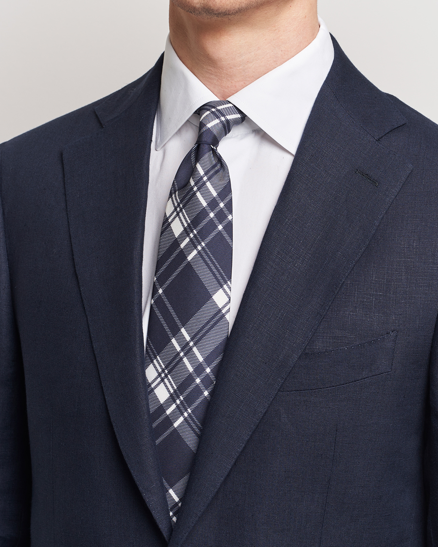 Men | Ralph Lauren Purple Label | Ralph Lauren Purple Label | Monocolor Plaid Silk Tie Navy