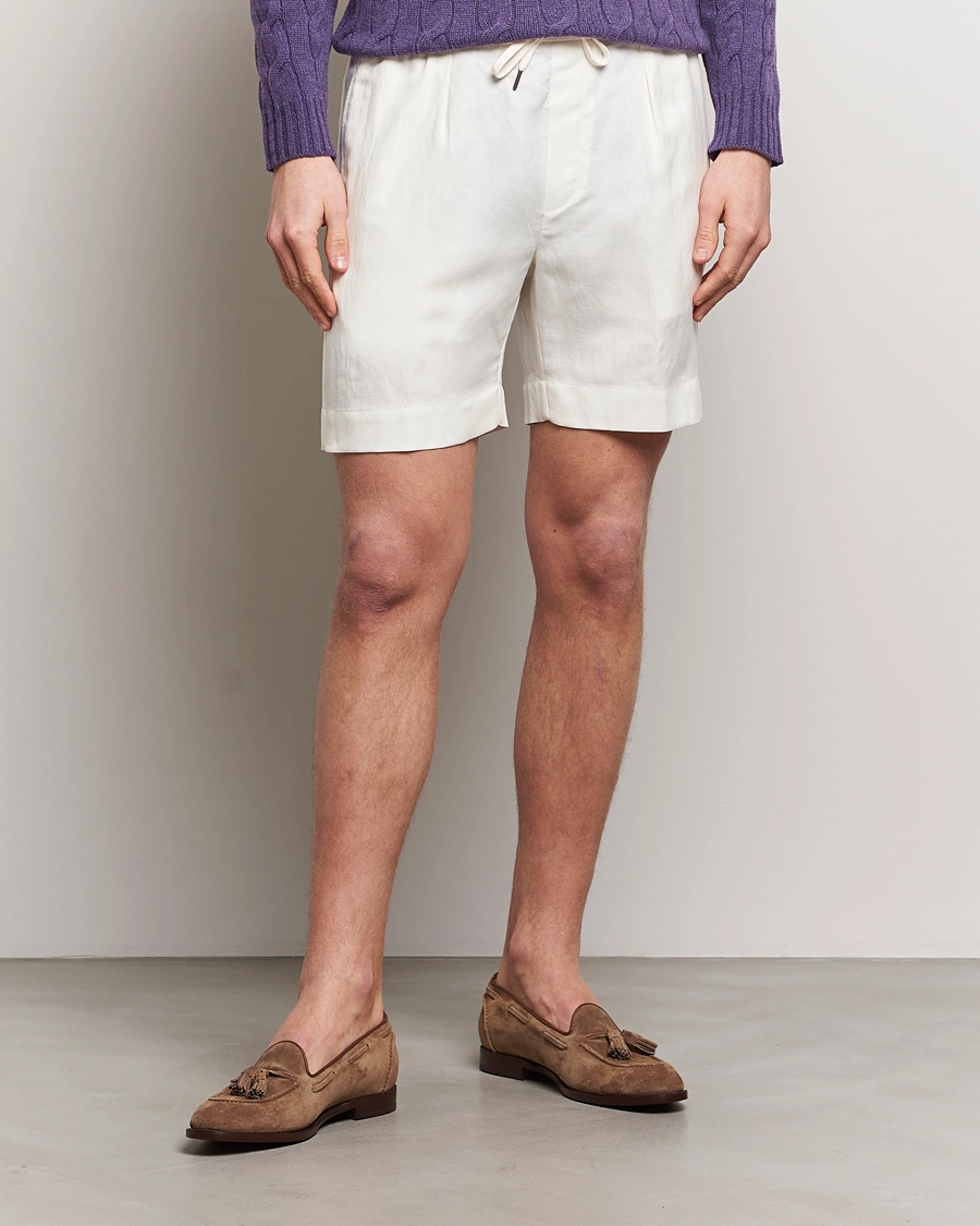 Heren | Korte broek | Ralph Lauren Purple Label | Linen/Silk Drawstring Shorts White