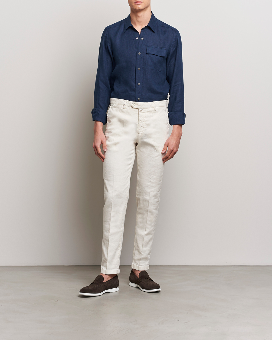 Heren | Overhemden | Kiton | Pure Linen Overshirt Dark Blue