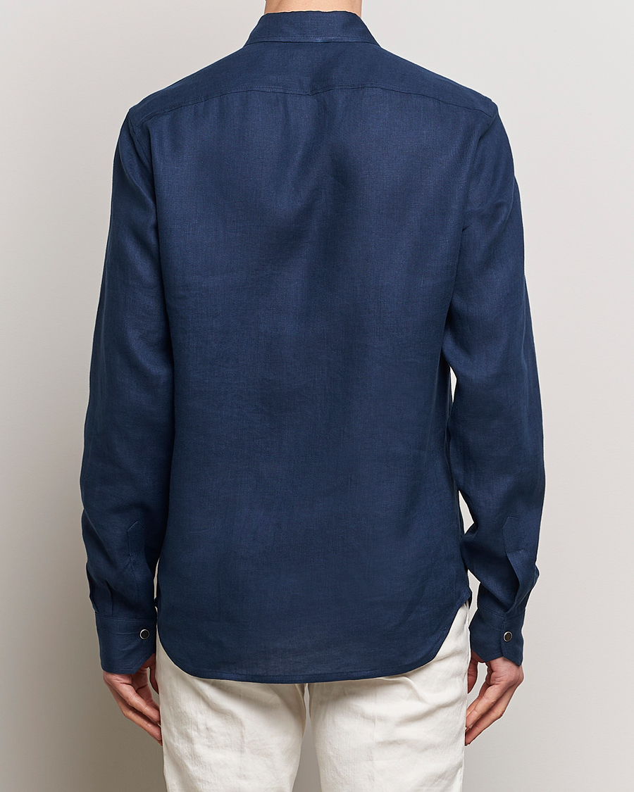 Heren | Overhemden | Kiton | Pure Linen Overshirt Dark Blue