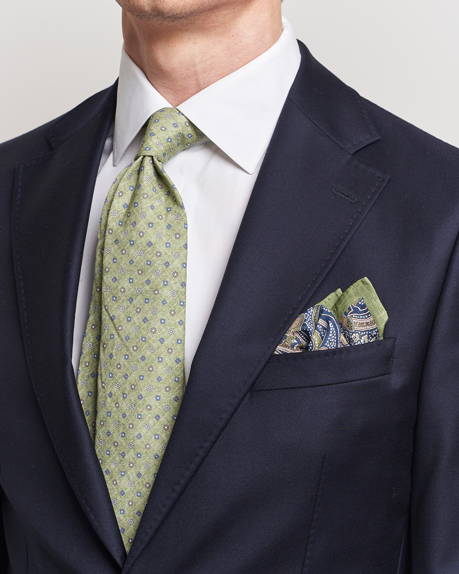 Heren | Smart casual | Amanda Christensen | Box Set Printed Linen 8cm Tie With Pocket Square Green