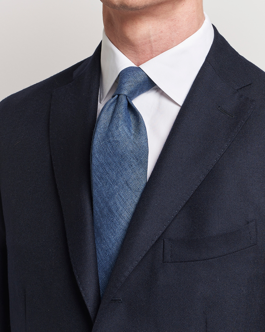 Men | Business Casual | Amanda Christensen | Hopsack Linen 8cm Tie Denim Blue