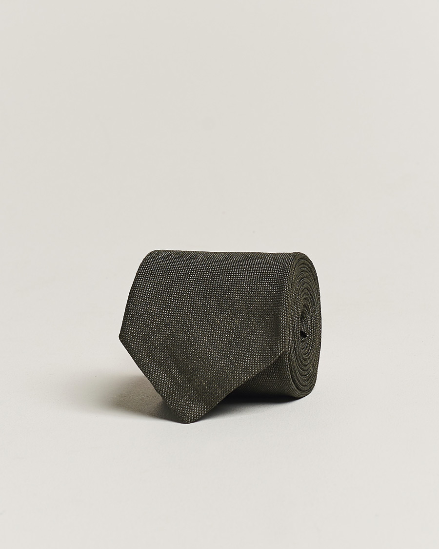 Heren | Stropdassen | Amanda Christensen | Hopsack Linen 8cm Tie Dark Olive