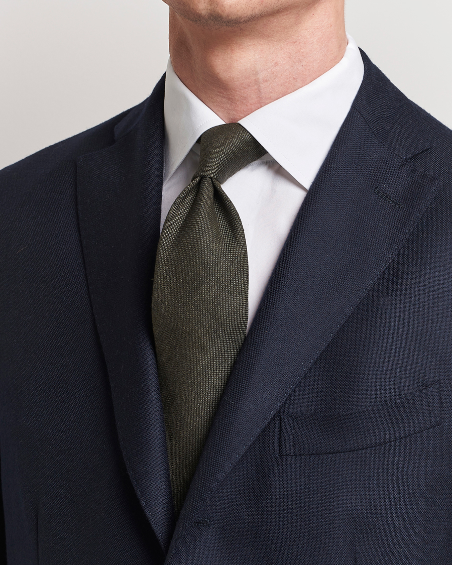 Heren |  | Amanda Christensen | Hopsack Linen 8cm Tie Dark Olive