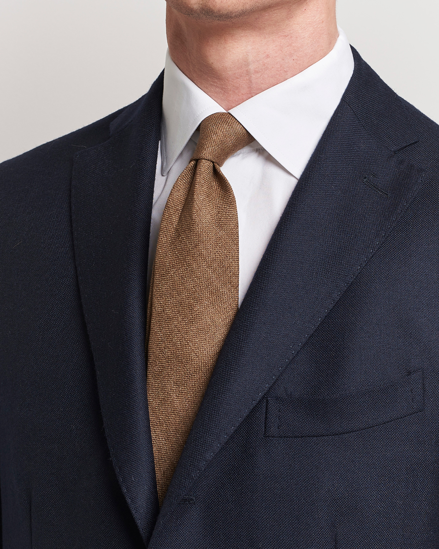 Heren | Stropdassen | Amanda Christensen | Hopsack Linen 8cm Tie Brown