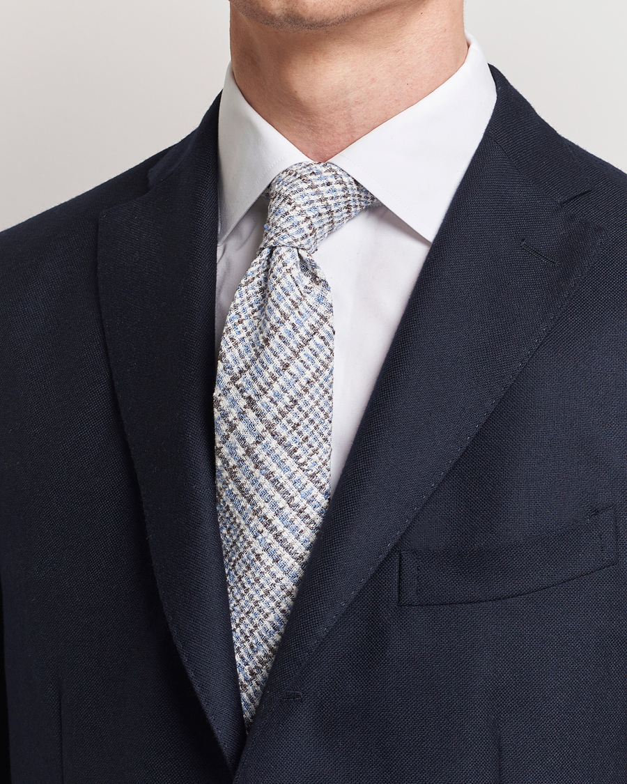 Heren | Business casual | Amanda Christensen | Linen Structured 8cm Tie White/Blue/Brown