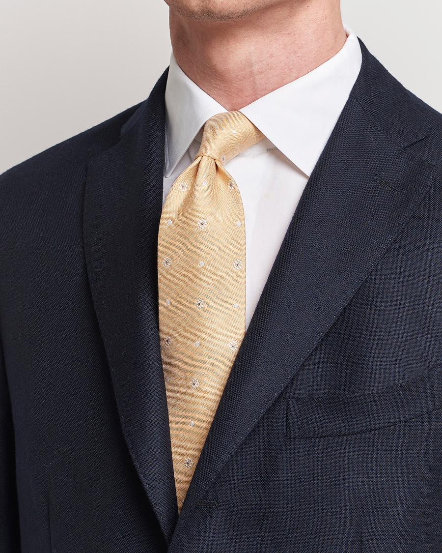 Heren | Business casual | Amanda Christensen | Cotton/Silk/Linen Printed Flower 8cm Tie Yellow