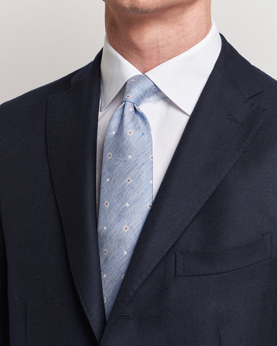 Men | Business Casual | Amanda Christensen | Cotton/Silk/Linen Printed Flower 8cm Tie Blue