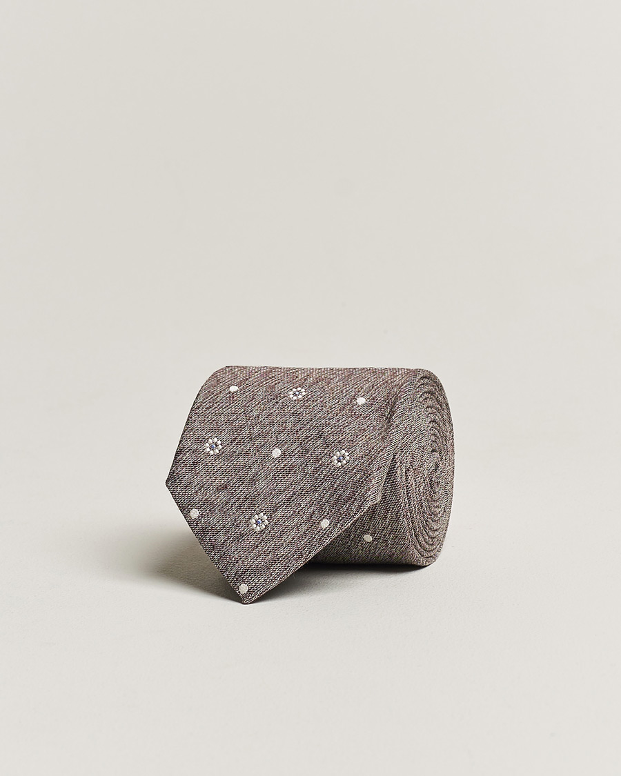 Heren | Amanda Christensen Cotton/Silk/Linen Printed Flower 8cm Tie Brown | Amanda Christensen | Cotton/Silk/Linen Printed Flower 8cm Tie Brown