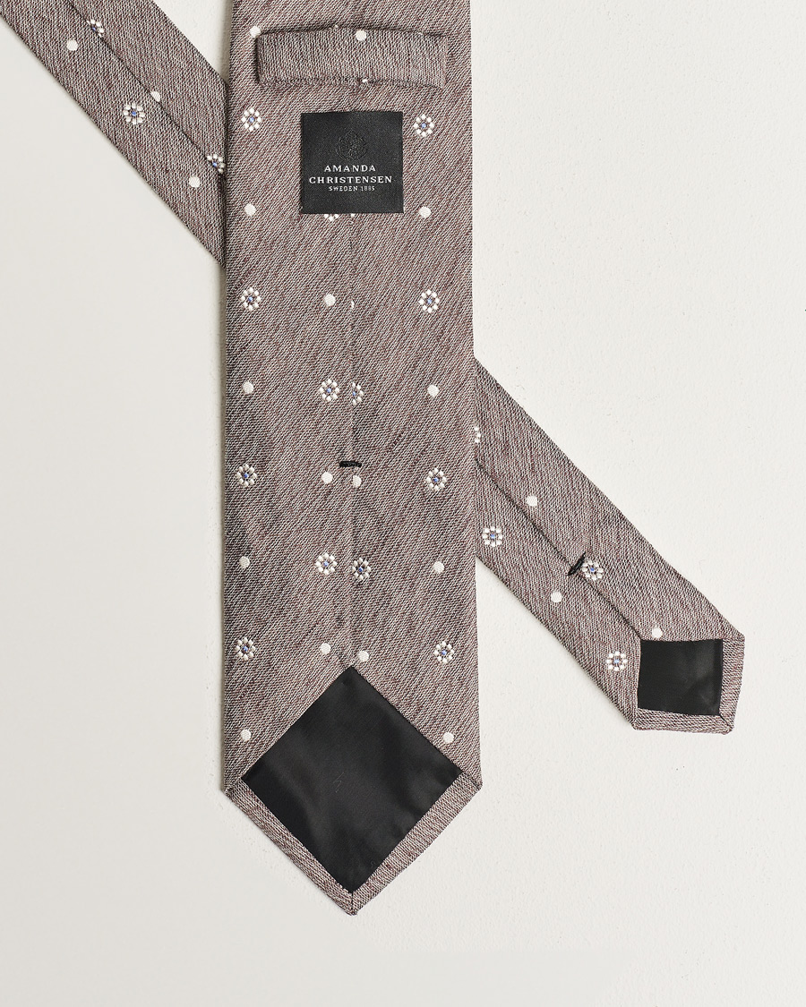 Heren | Amanda Christensen Cotton/Silk/Linen Printed Flower 8cm Tie Brown | Amanda Christensen | Cotton/Silk/Linen Printed Flower 8cm Tie Brown