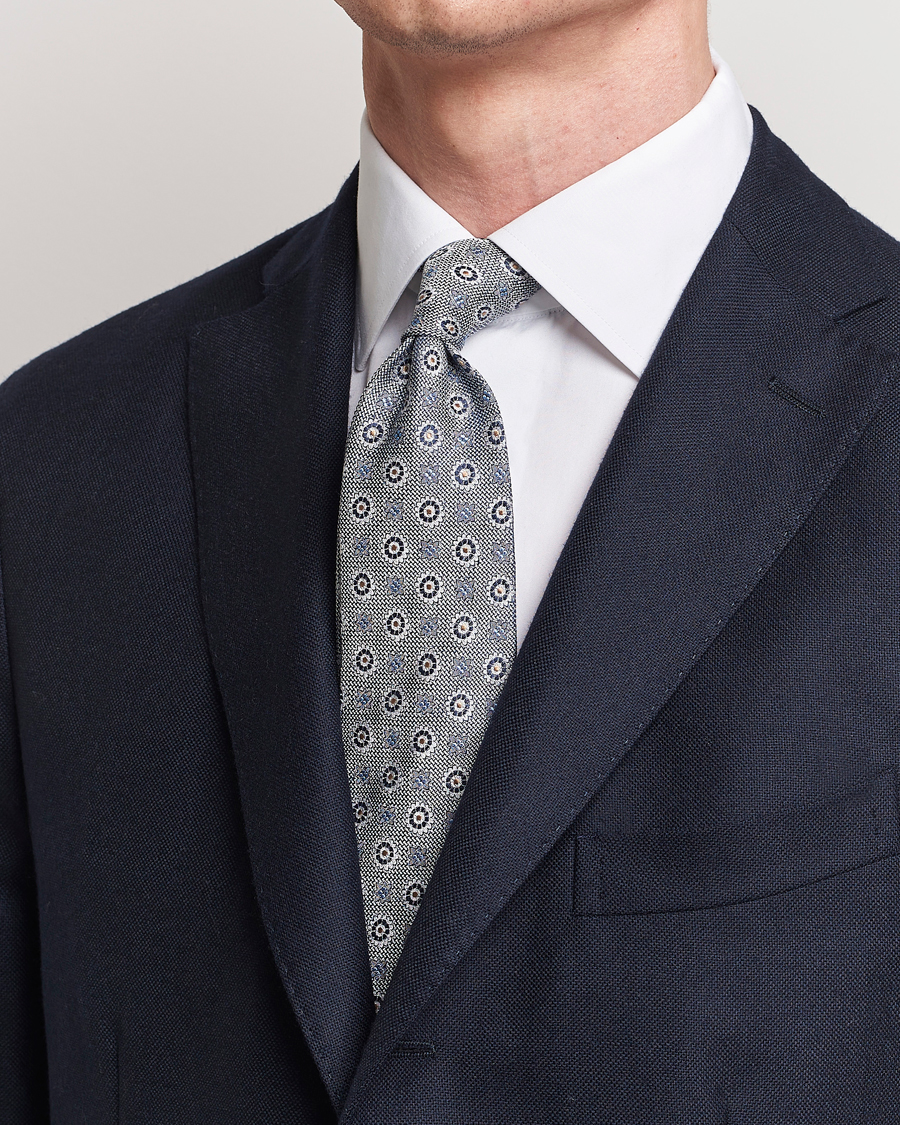 Men | Smart Casual | Amanda Christensen | Linen/Silk Printed Flower 8cm Tie Navy