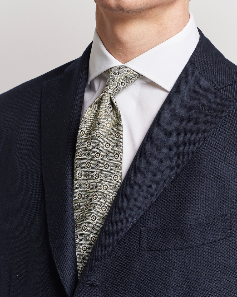 Heren | Smart casual | Amanda Christensen | Linen/Silk Printed Flower 8cm Tie Green
