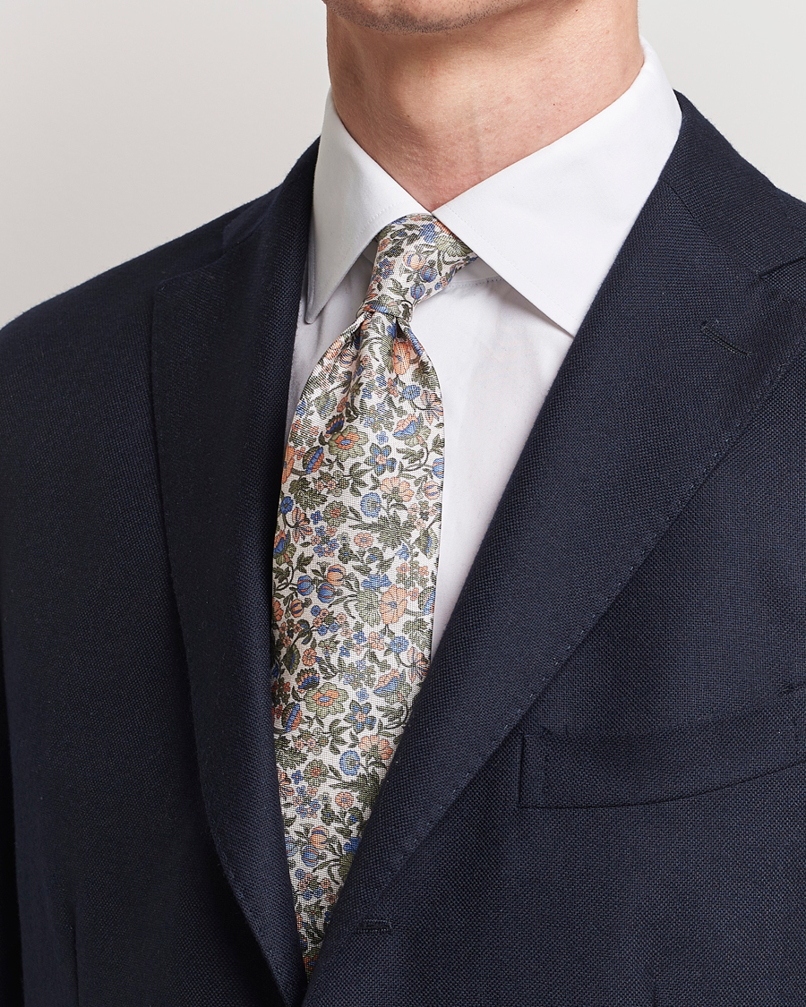 Men |  | Amanda Christensen | Silk Oxford Printed Flower 8cm Tie Green