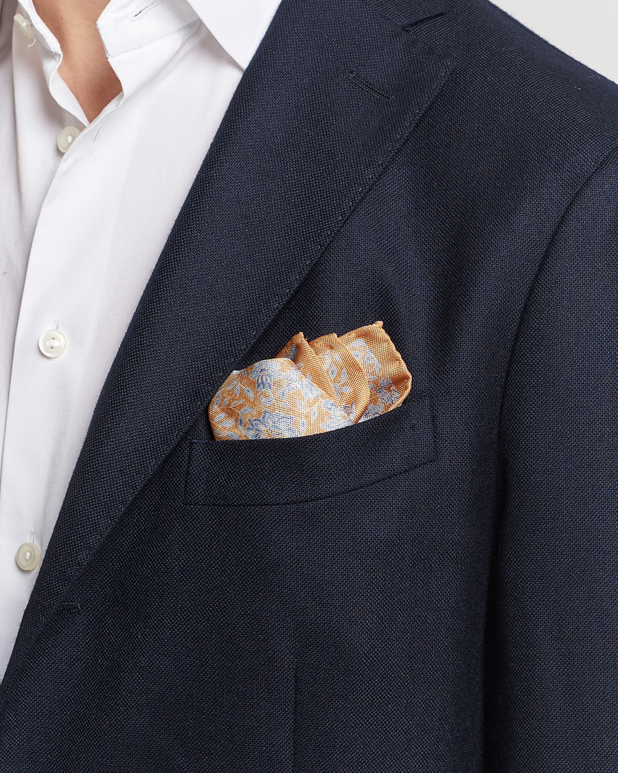 Heren | Pochets | Amanda Christensen | Silk Oxford Printed Flower Pocket Square Yellow