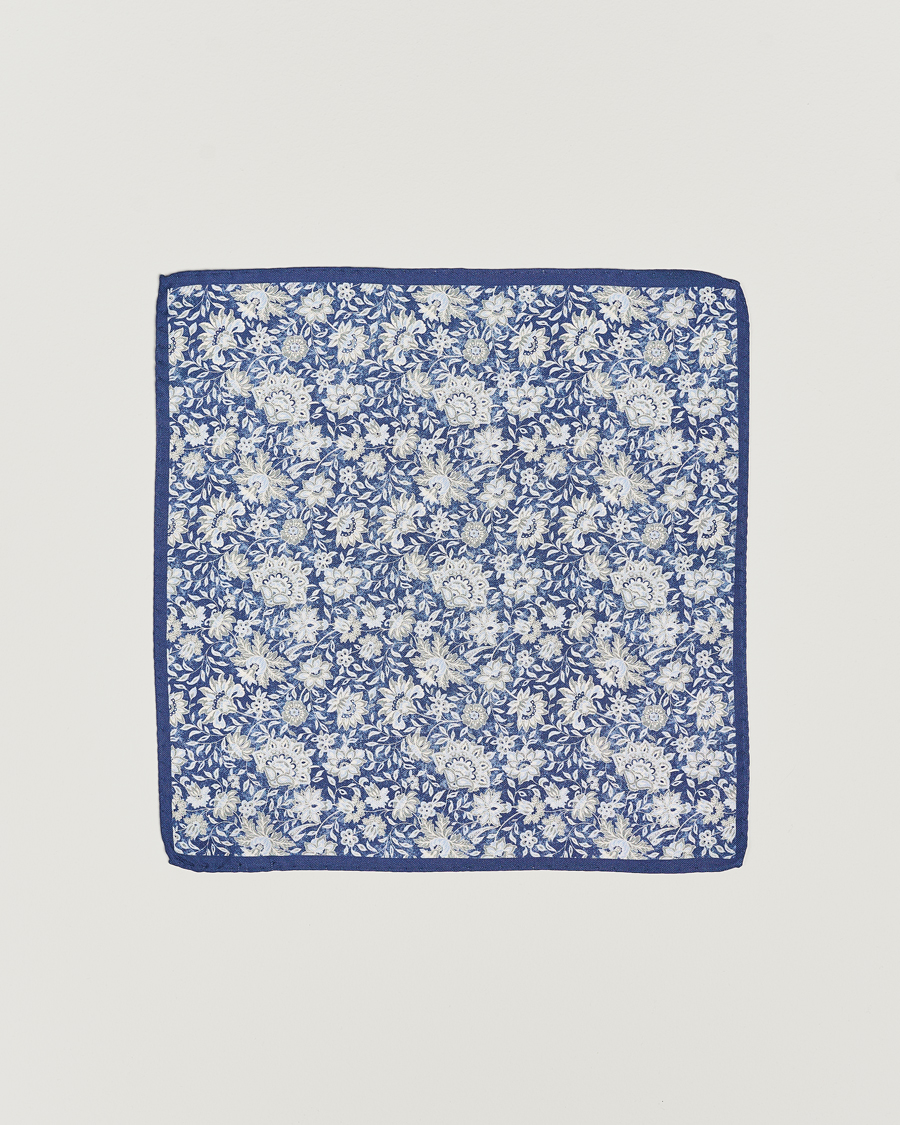 Heren | Pochets | Amanda Christensen | Silk Oxford Printed Flower Pocket Square Navy