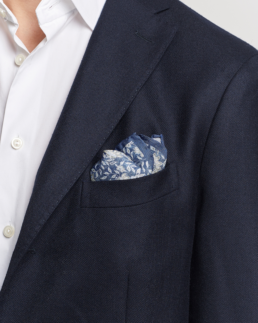 Heren | Pochets | Amanda Christensen | Silk Oxford Printed Flower Pocket Square Navy